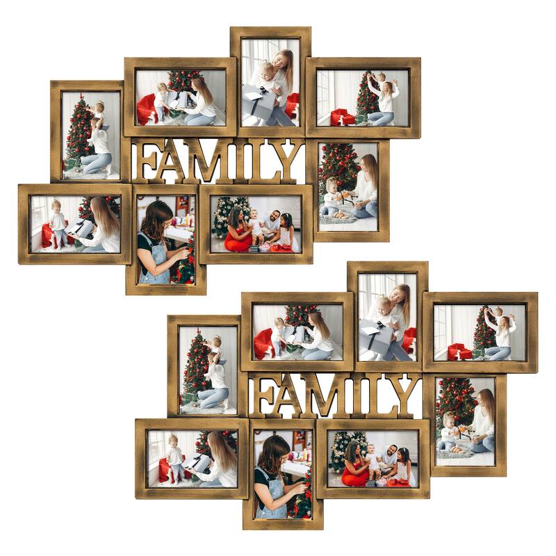 Holaura Family 8 Opening Family Picture Frames Collage Wall Decor for 4x6 Pictures Blacke - Gold set 2