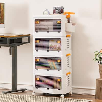 VECELO Collapsible Storage Bins with Lids, 3/4-Tier Stackable Storage Bins Closet Organizers and Containers for Home & Office
