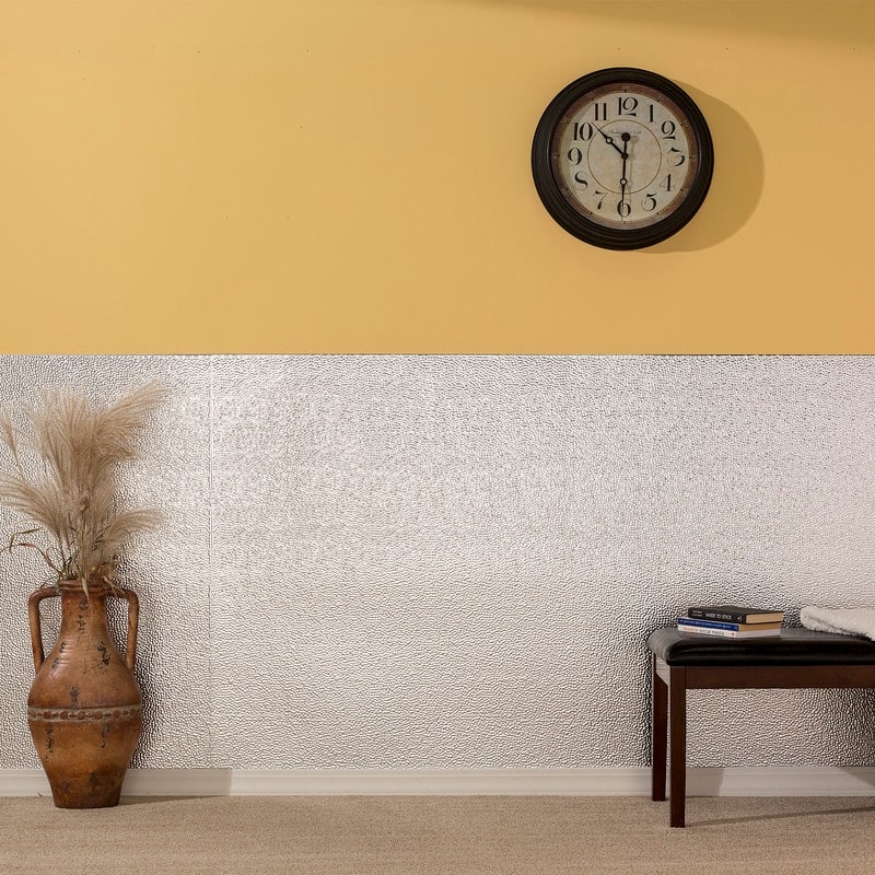 FASÄDE Hammered 4-foot x 8-foot PVC Wall Panel in Brushed Aluminum