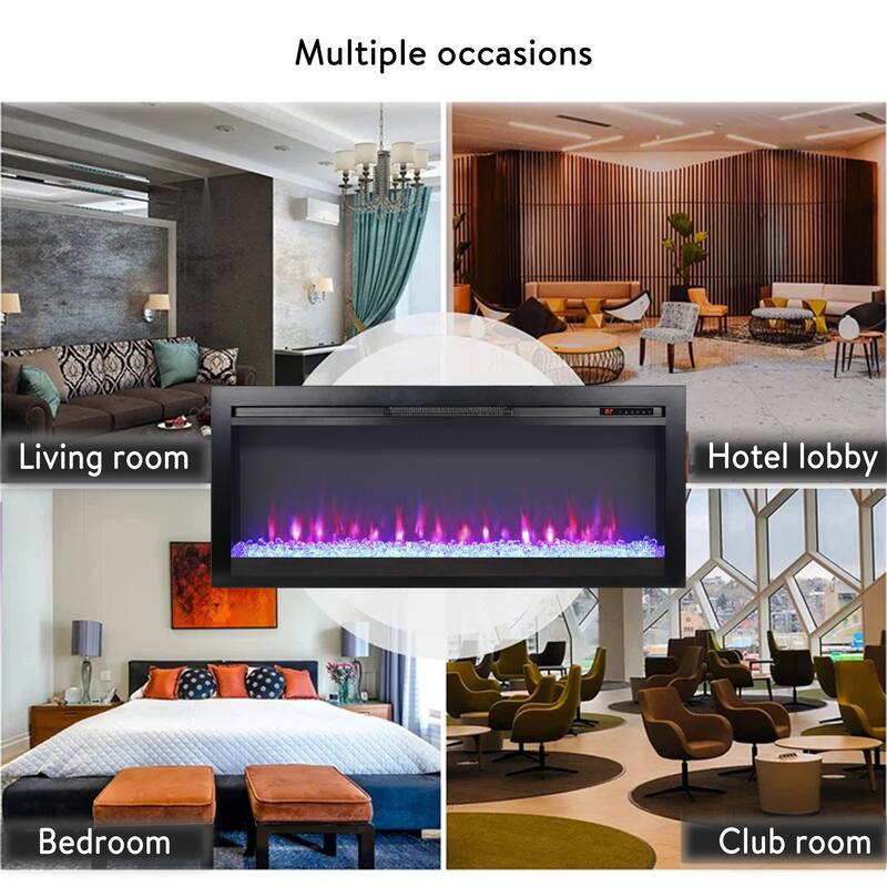 44 inch in wall recessed electric fireplace with remote and multi color flame & emberbed, LED light heater