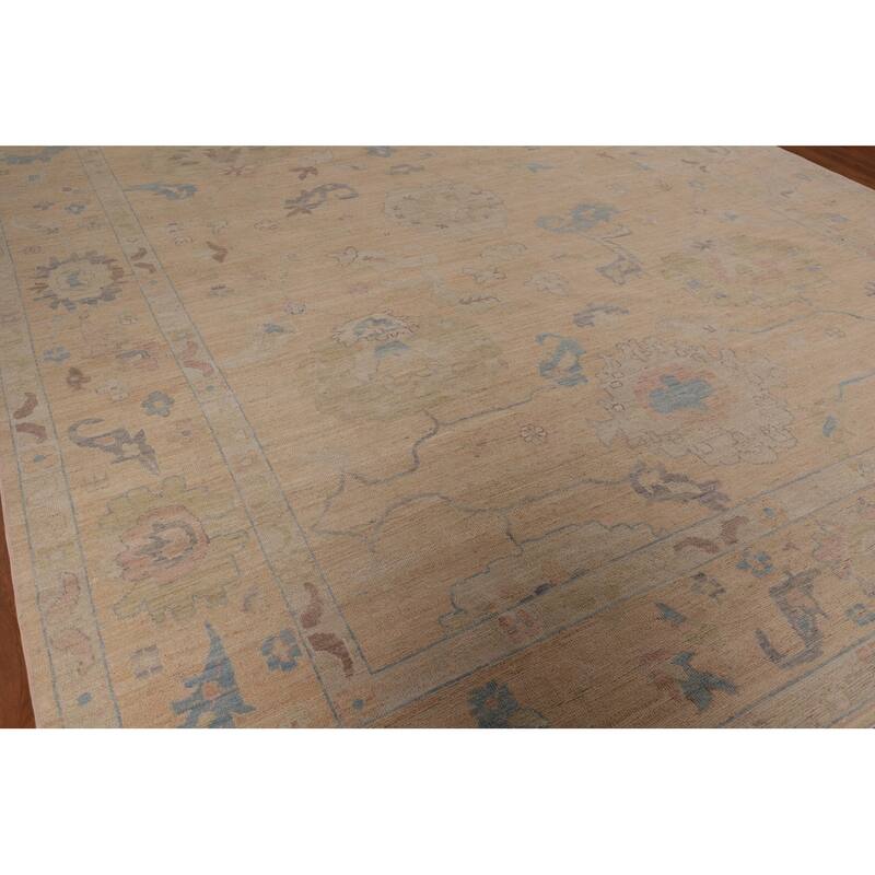 Vegetable Dye Oushak Turkish Area Rug Hand-Knotted Orange Wool Carpet - 10'6"x 13'10"