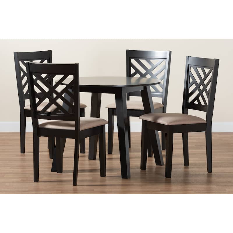 Ellie Modern Beige Fabric and Dark Brown Finished Wood 5-Piece Dining Set