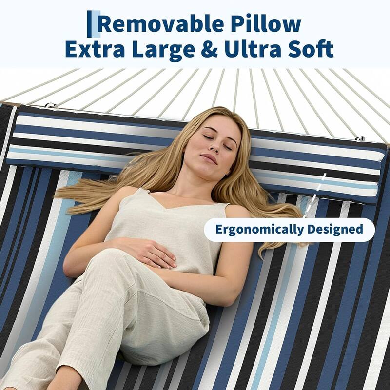 2 in 1 Outdoor Hammock with Cotton Rope and Polyester Pad for Patio, Backyard, Garden, Beach