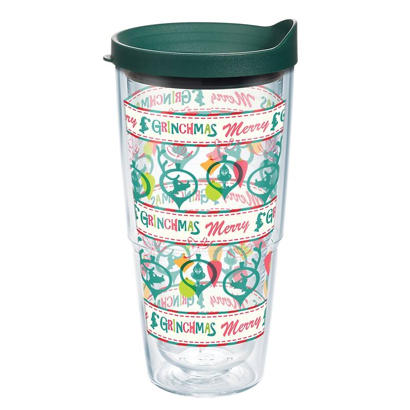 Tervis Dr. Seuss Grinch Christmas Holiday Pattern Made in USA Double Walled Insulated Travel Tumbler, Classic - 24oz