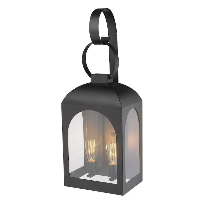 2-Light Oil-Rubbed Bronze Lantern Outdoor Flush Mount Wall Light with Clear Glass Shade and A19 Bulb Sockets