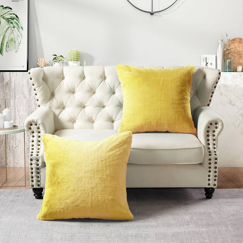 Serenta Heavy Fauxfur Pillow Shell 2 PC Set, NO INSERT - 26" x 26" - Sunshine Yellow