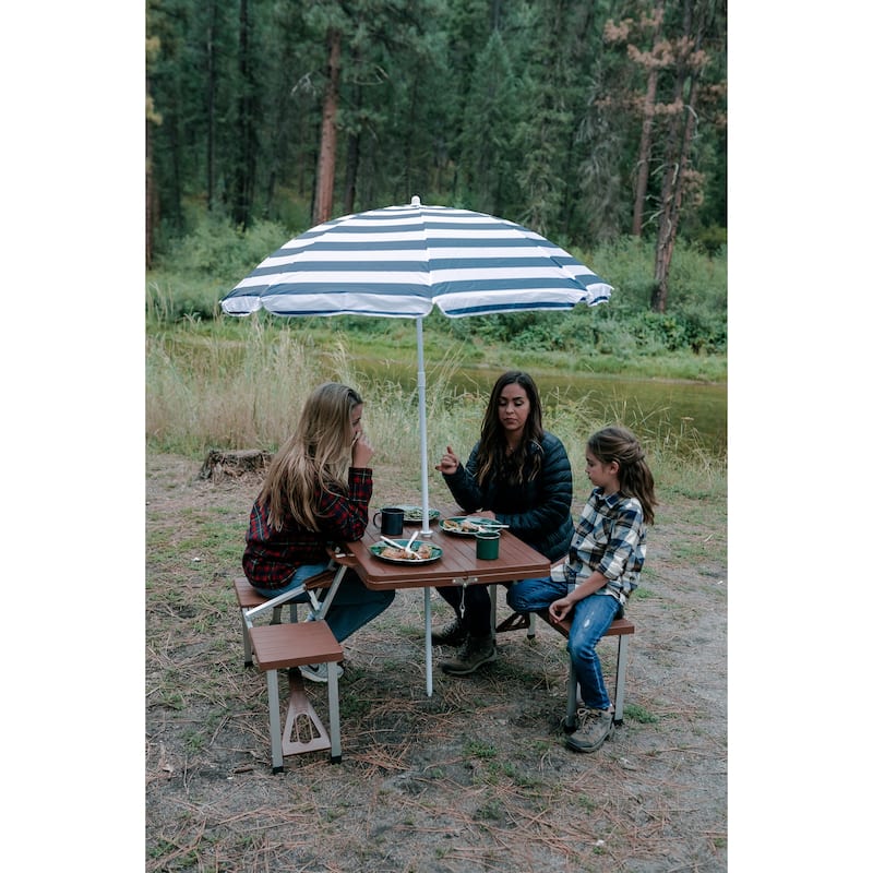 Stansport Picnic Table and Umbrella Combo - Brown