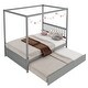 preview thumbnail 7 of 7, Gymax Full Size Canopy Bed with Trundle Wooden Platform Bed Frame Grey