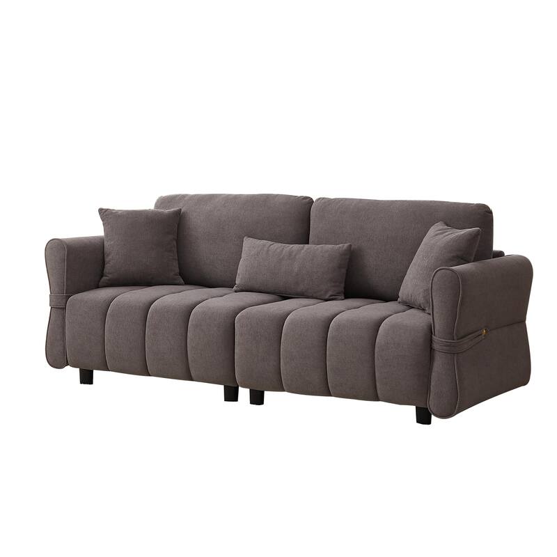 80'' Chenille Fabric Sofa with Lumbar Pillow, 3-seater Upholstered Sofa Chaise with 2 Cushions for Livingroom