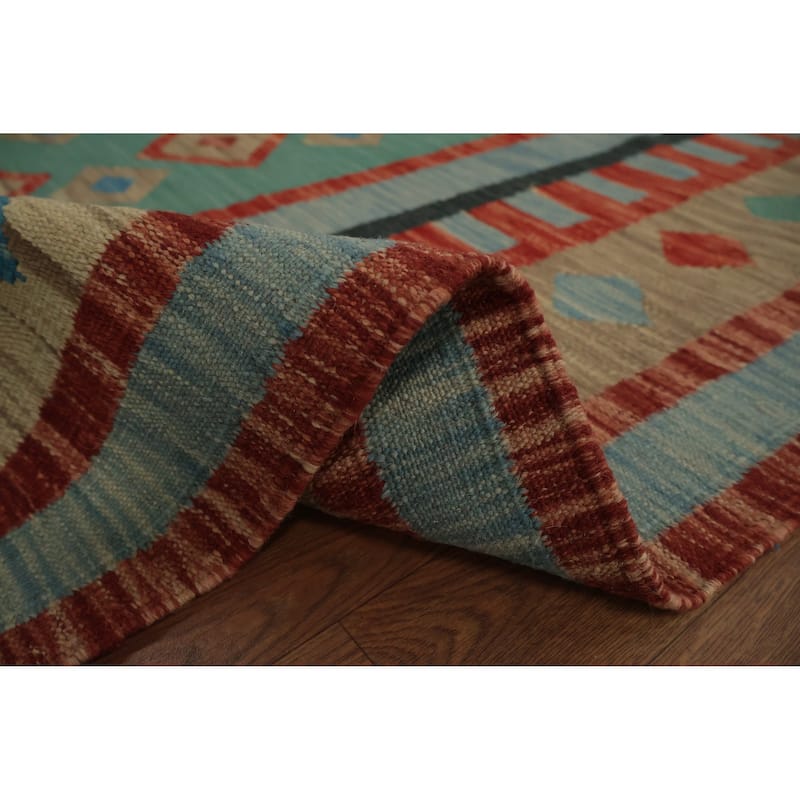 Hand Woven Oriental 100% Wool Carpet Southwestern Tribal Green Kilim Area Rug - 7' 11'' X 5' 8''