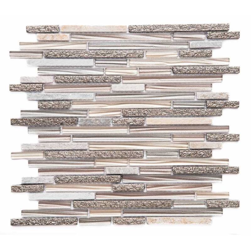Garden 1x3 Brown Natural Stone & Glass Mosaic Tile - Wall & Backsplash