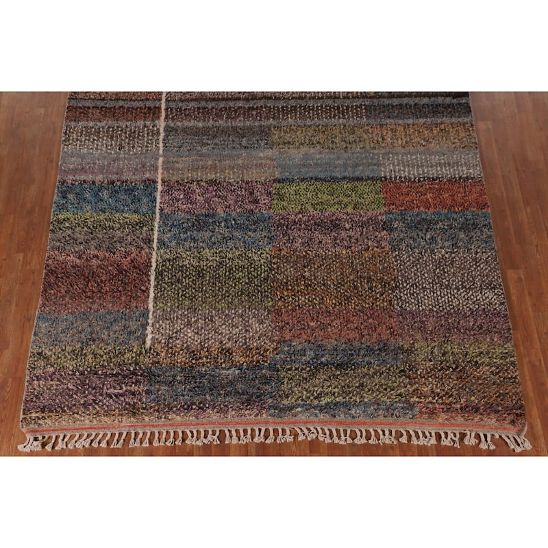 Checkered Plush Moroccan Oriental Area Rug Handmade Wool Carpet - 7'11" x 10'9"