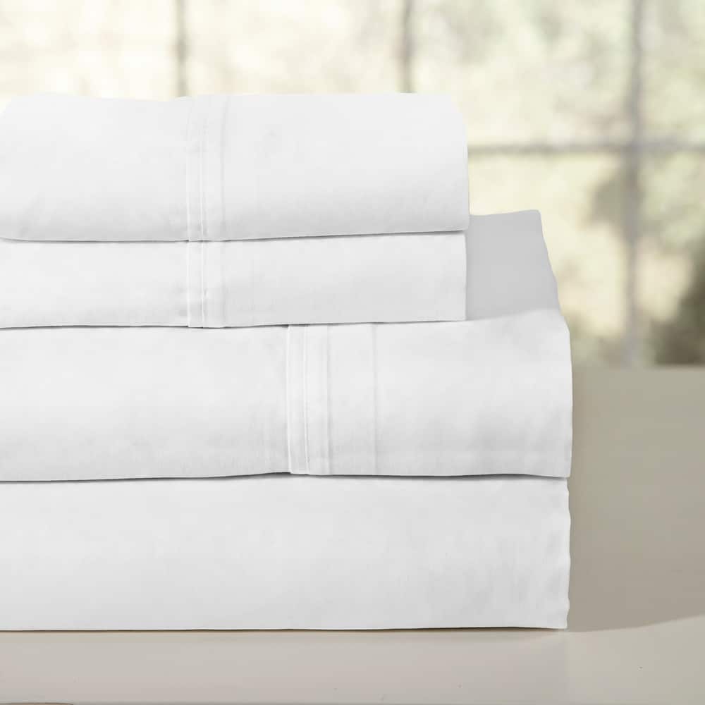 Pointehaven Combed Cotton Percale Crisp Breathable Solid or Printed Sheet Set