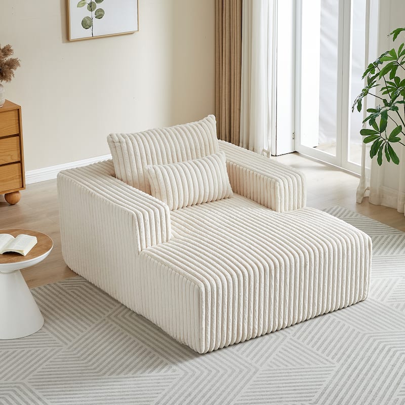 62.5" Corduroy Sponge Sofa Lounge Chair,No Assembly Required,Fluffy Modern Sleeper Chair for Indoor Living Room Bedroom - Beige