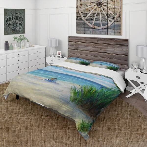 slide 2 of 5, Designart 'Couple In Love By The Beach' Nautical & Coastal Duvet Cover Set