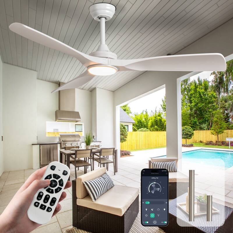 52 in. Indoor/Outdoor Dimmable Ceiling Fan With Light for Patios, Modern Noiseless Ceiling Fan with Remote APP Control