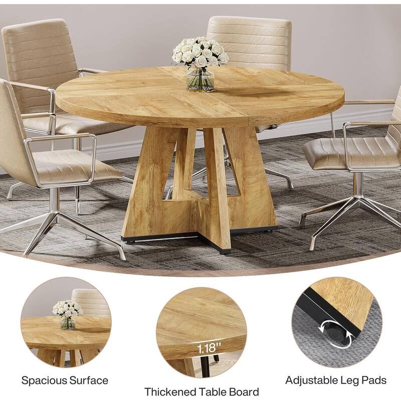 47" Round Conference Table Meeting Room Table with Thickened Top Wood Base Modern Training Desk for Conference/Seminar Room