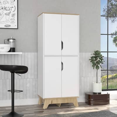 Pamplona Double Kitchen Pantry, Double Door, Four Shelves -Light Oak / White