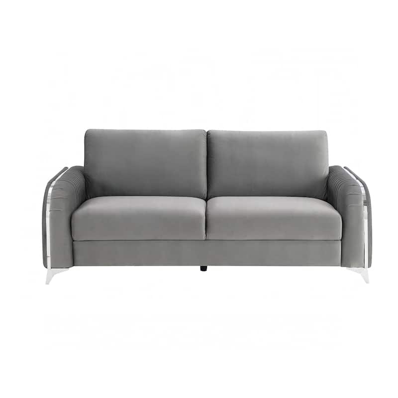 Velvet Upholstered Sofa with Metal Legs in Gray - Gray