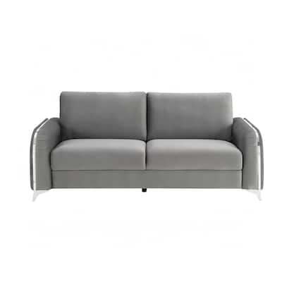 Velvet Upholstered Sofa with Metal Legs in Gray