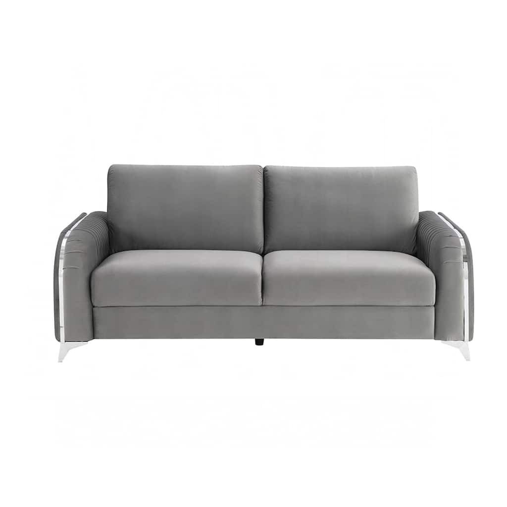 Velvet Upholstered Sofa with Metal Legs in Gray