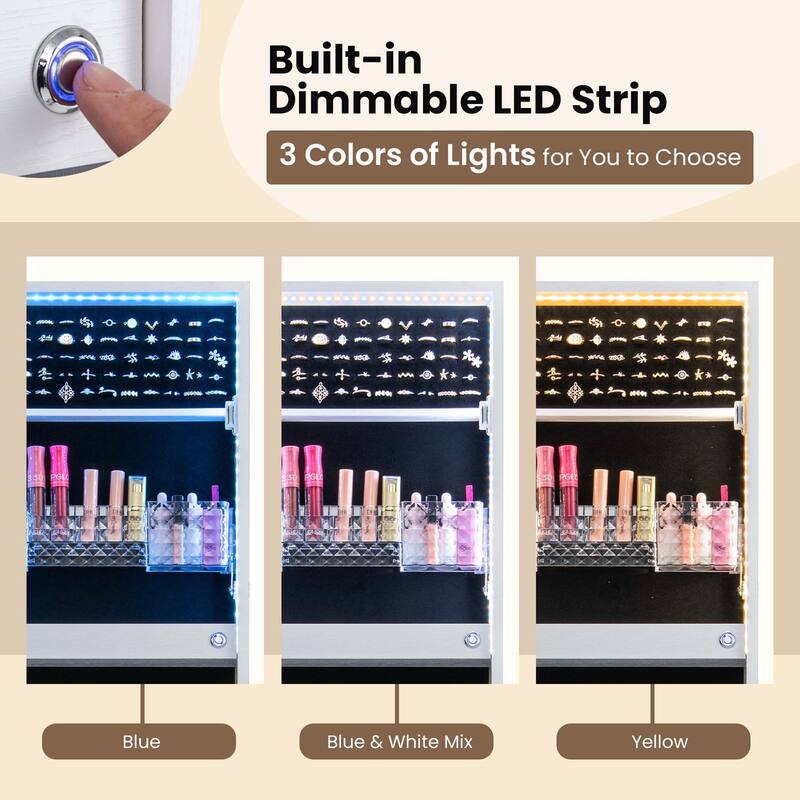Costway LED Mirror Jewelry Cabinet Organizer Armoire Standing with - See Details