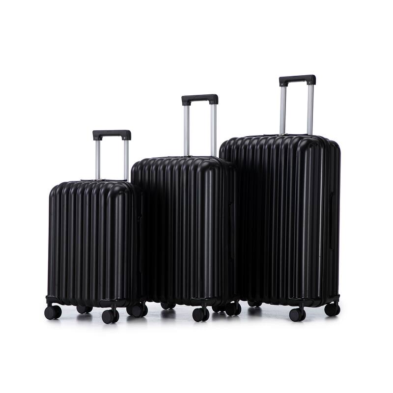 Carry on Hardshell 3 Piece ABS Luggage Set with Cup Holder & USB Port & Phone Holder - Black