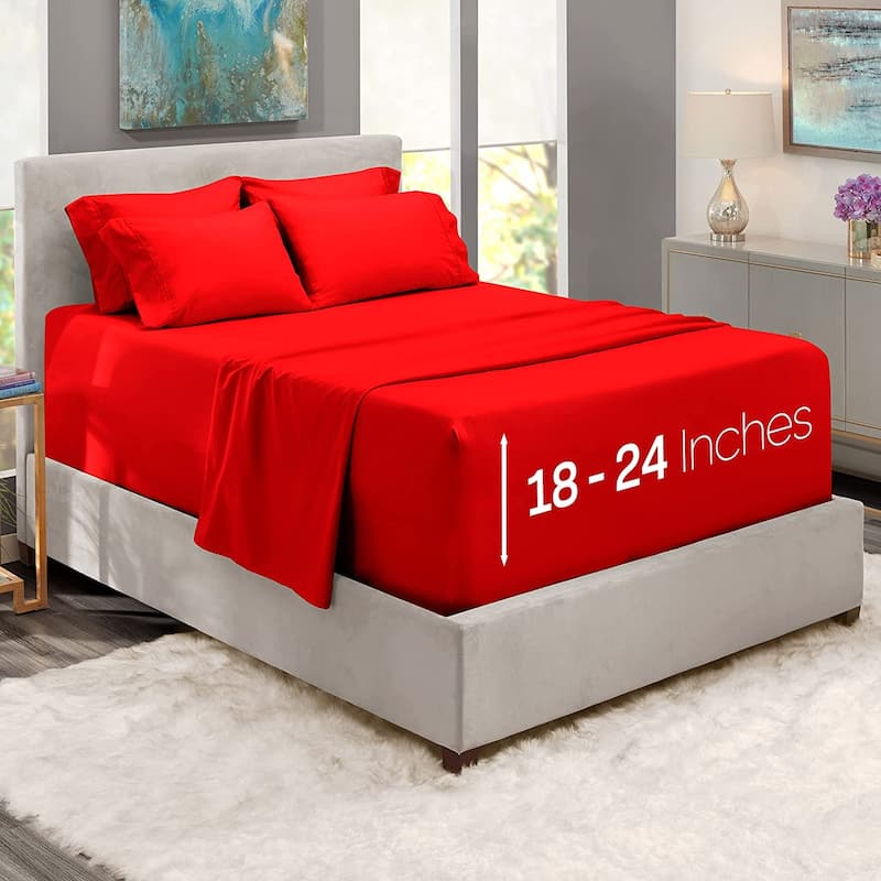 Empyrean Bedding 18"-24" Extra Deep Pocket Sheets Set - Ultra Soft Luxury Bed Sheet Set - Queen - Cherry Red