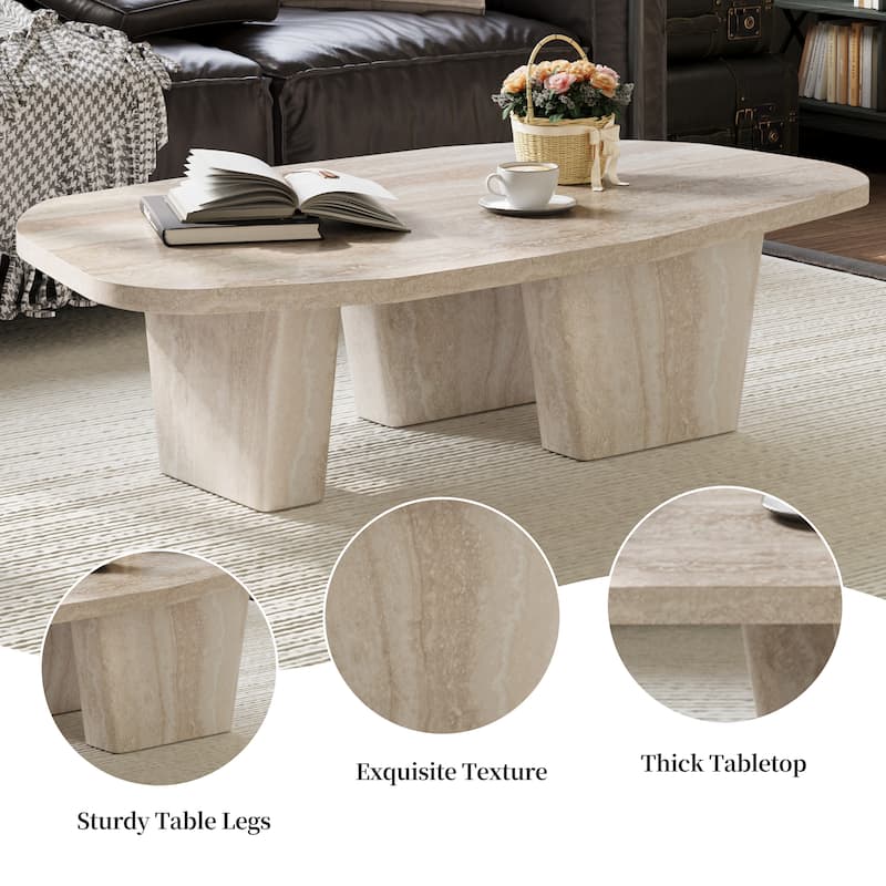 47.4" Modern Square Beige Coffee Table for Living Room with Two Legs
