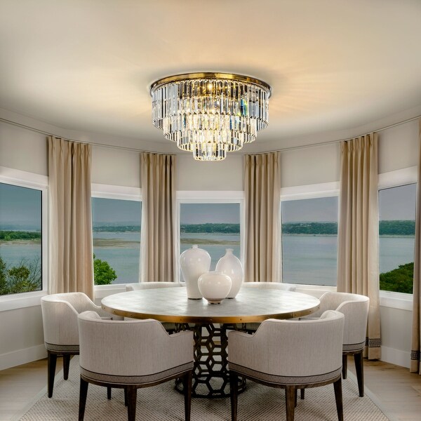 8 Lights Mid Century Modern 4 Tier Round Fringe Crystal Flush Mount Light W 31.5 in. On Sale Bed Bath Beyond 38354482
