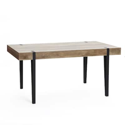 Oak Finish Manufactured Wood 6-Person Dining Table with Black Metal Legs - 30" H x 63" W x 35.5" D