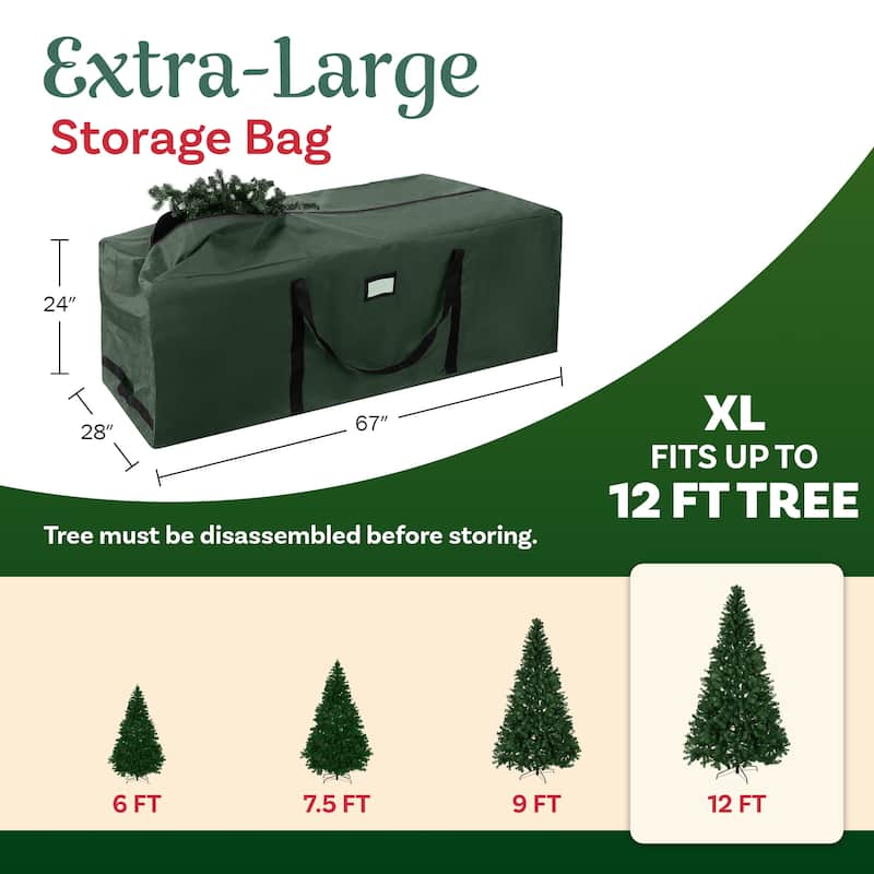Rolling Christmas Tree Storage Bag- For 12 FT Artificial Trees-Green Canvas Duffel with Wheels by Hastings Home