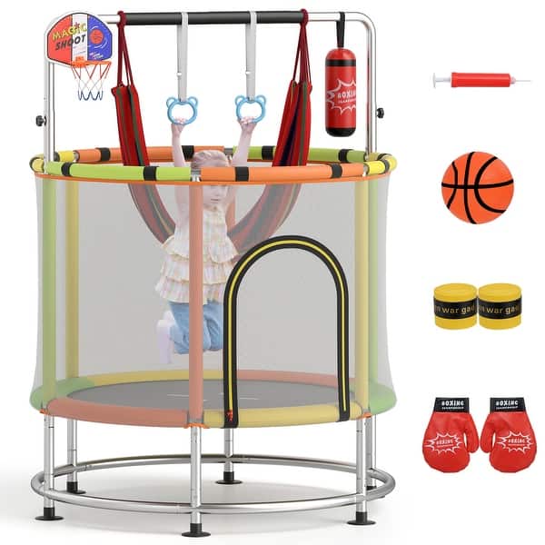 slide 2 of 40, Gymax 6-in-1 Kids Trampoline Combo 55'' Toddler Play Activity Center Green