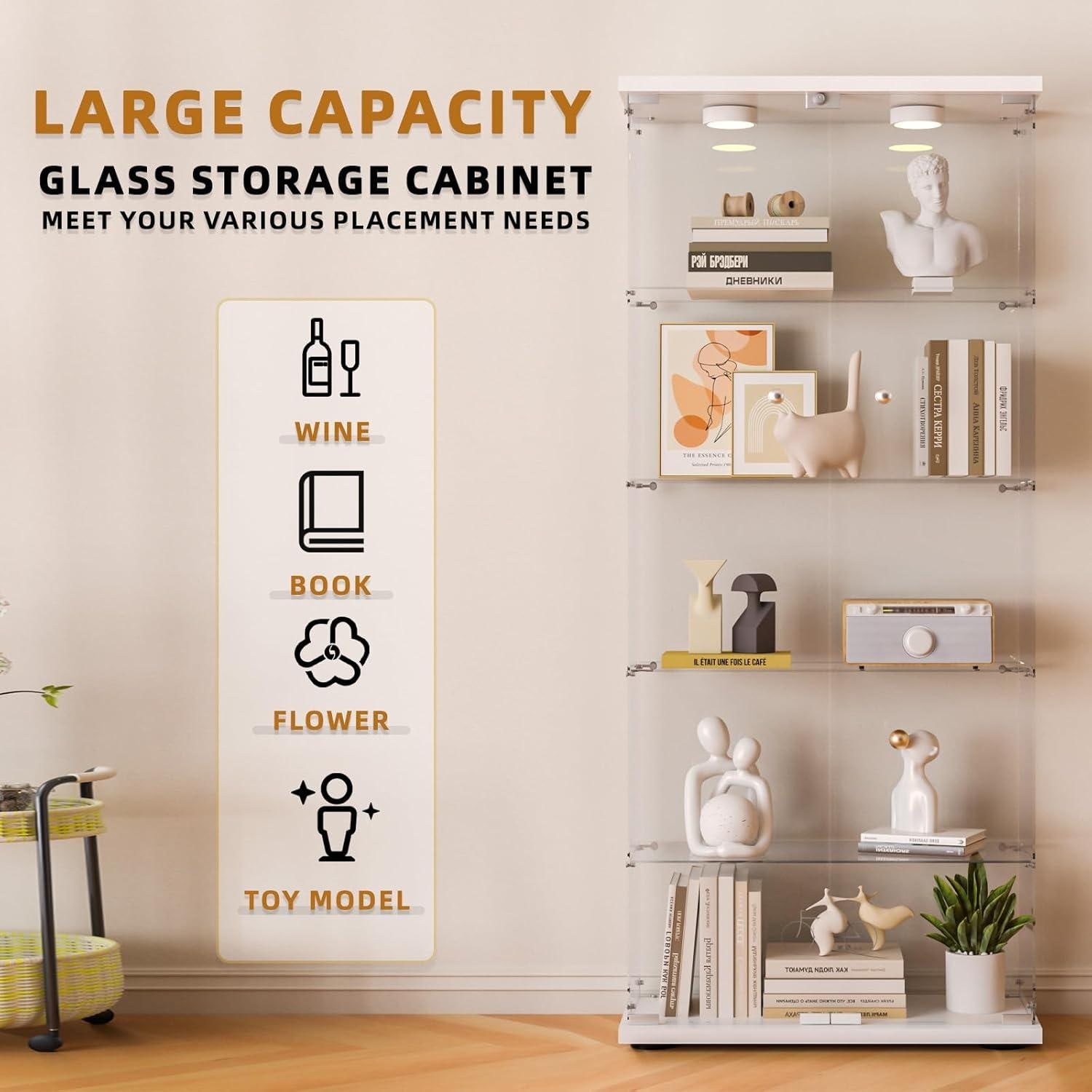 Glass Display Cabinet 5-Shelf with Door