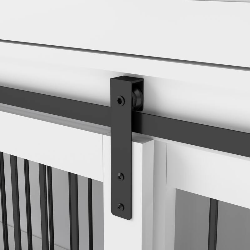 Large Dog Crate Furniture for 2 Dogs, Wooden Dog Kennel with 2 Drawers, Divider & Sliding Door, Indoor Dog Crate End Table