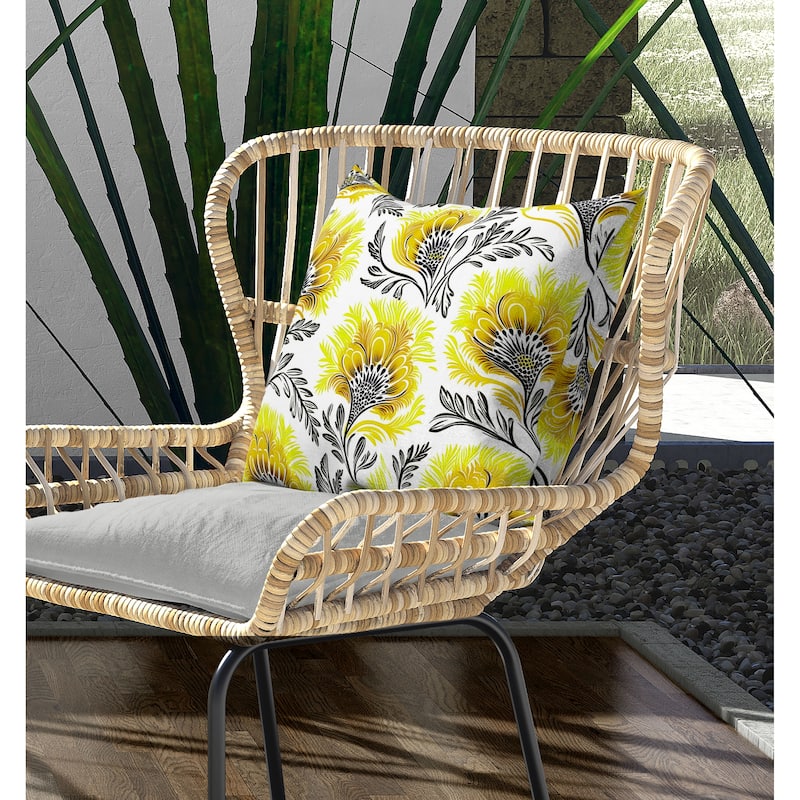 Whimsical Wilds Indoor/Outdoor Reversible Throw Pillow White and Yellow