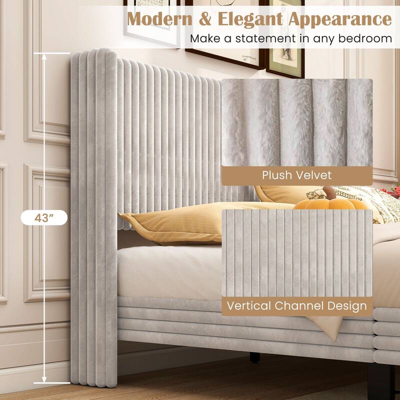 Costway Queen Size Velvet Bed Frame Upholstered Platform Bed with