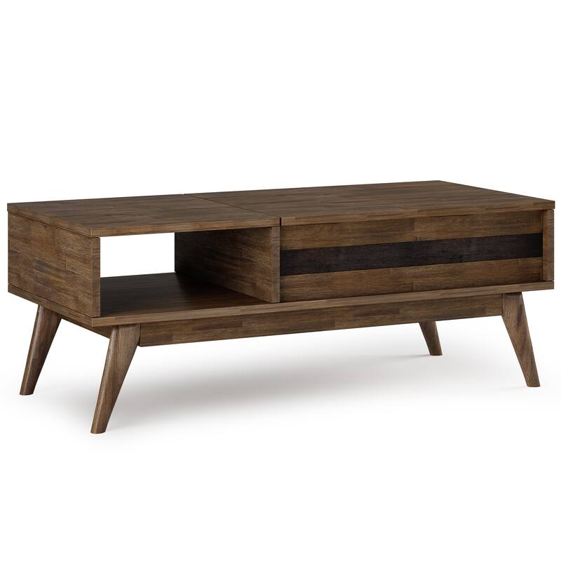 WYNDENHALL Wright SOLID ACACIA WOOD 48" Wide Rectangle Mid Century Lift Top Coffee Table in Rustic Natural Aged Brown