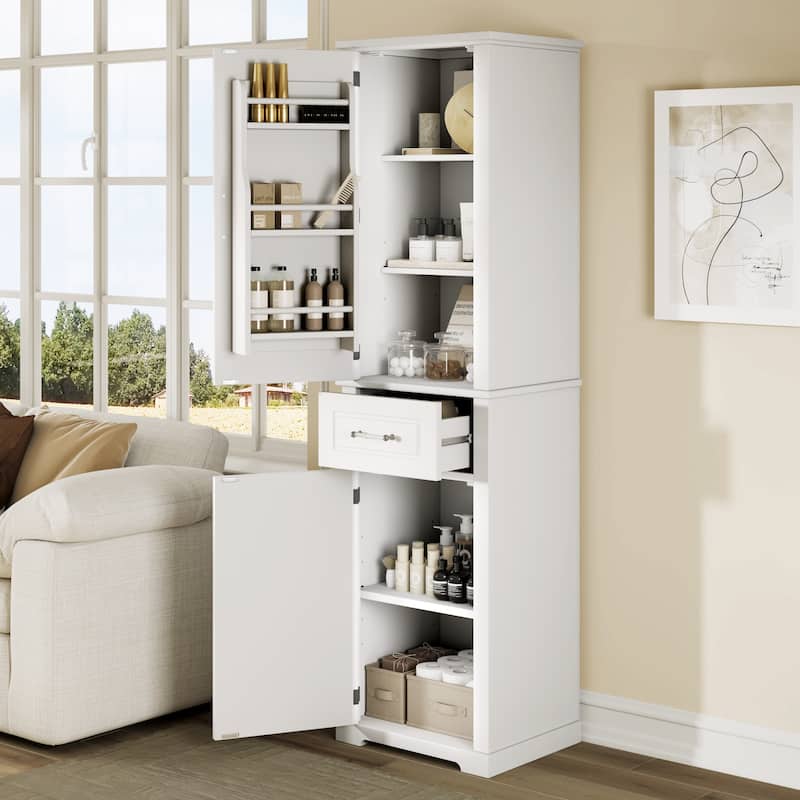 GDFStudio - Jasper Tall Freestanding Bathroom Storage Cabinet with Two-Sized Doors and Adjustable Shelves - Storage Cabinet - White