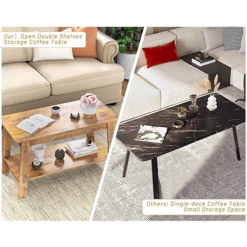 2-Tier Industrial Coffee Table with Storage Shelf