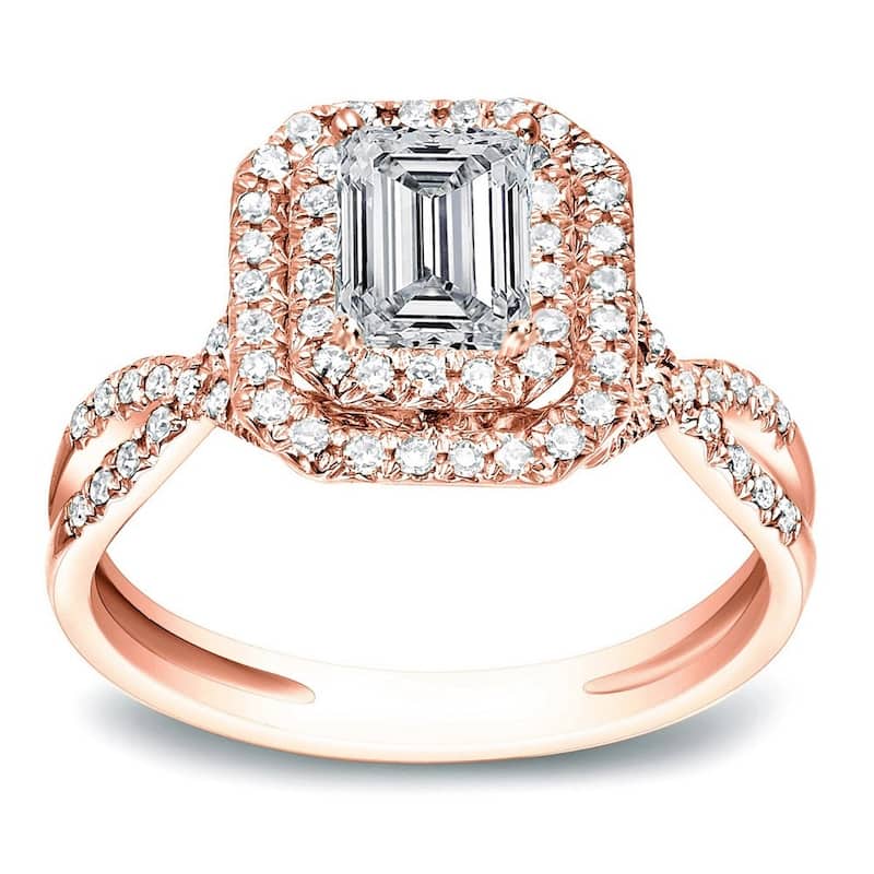 Auriya 14k Gold 4/5ctw Emerald-cut Double Halo Diamond Engagement Ring