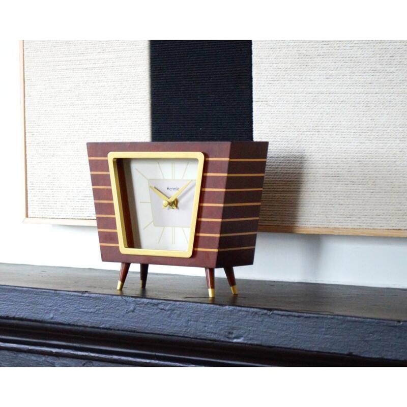 Wooden Frame Retro-Style Table Clock - 8" - Brown and Gold