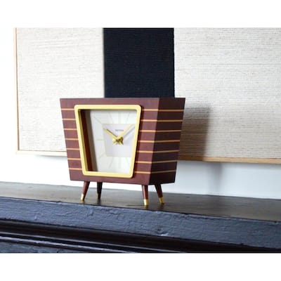 Wooden Frame Retro-Style Table Clock - 8" - Brown and Gold