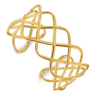 Curata Italian 14k Yellow Gold 36mm Wide Woven Adjustable Cuff Bangle Bracelet