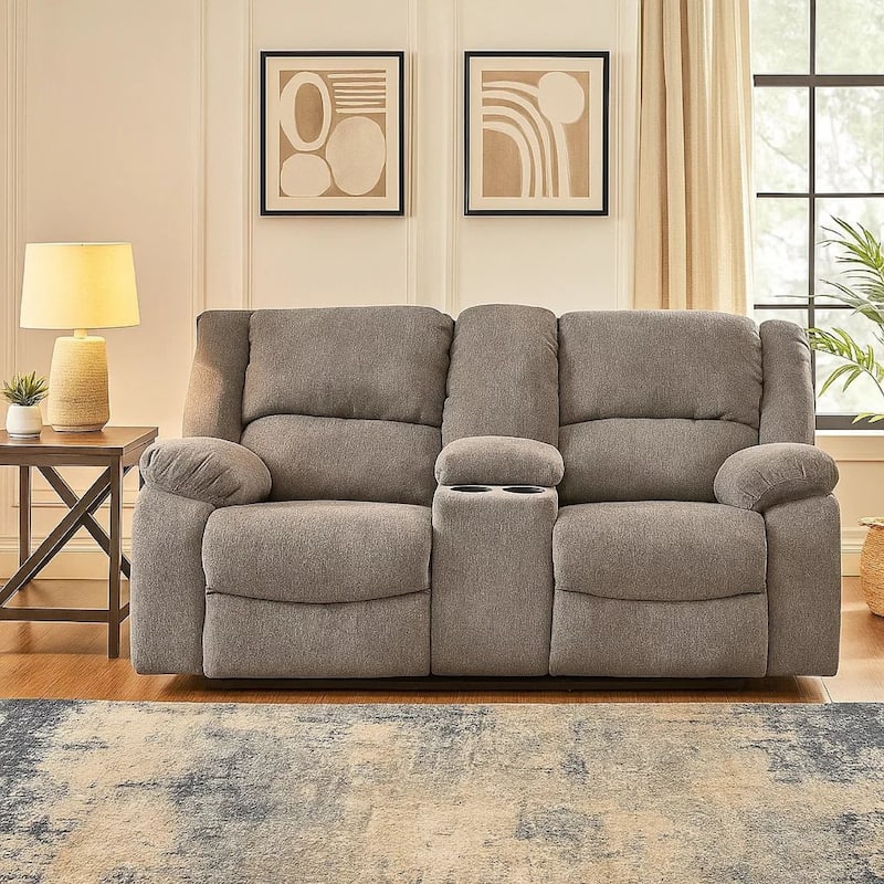 Cem Manual Reclining Loveseat, Pillow Tufted, Mocha Gray Chenille