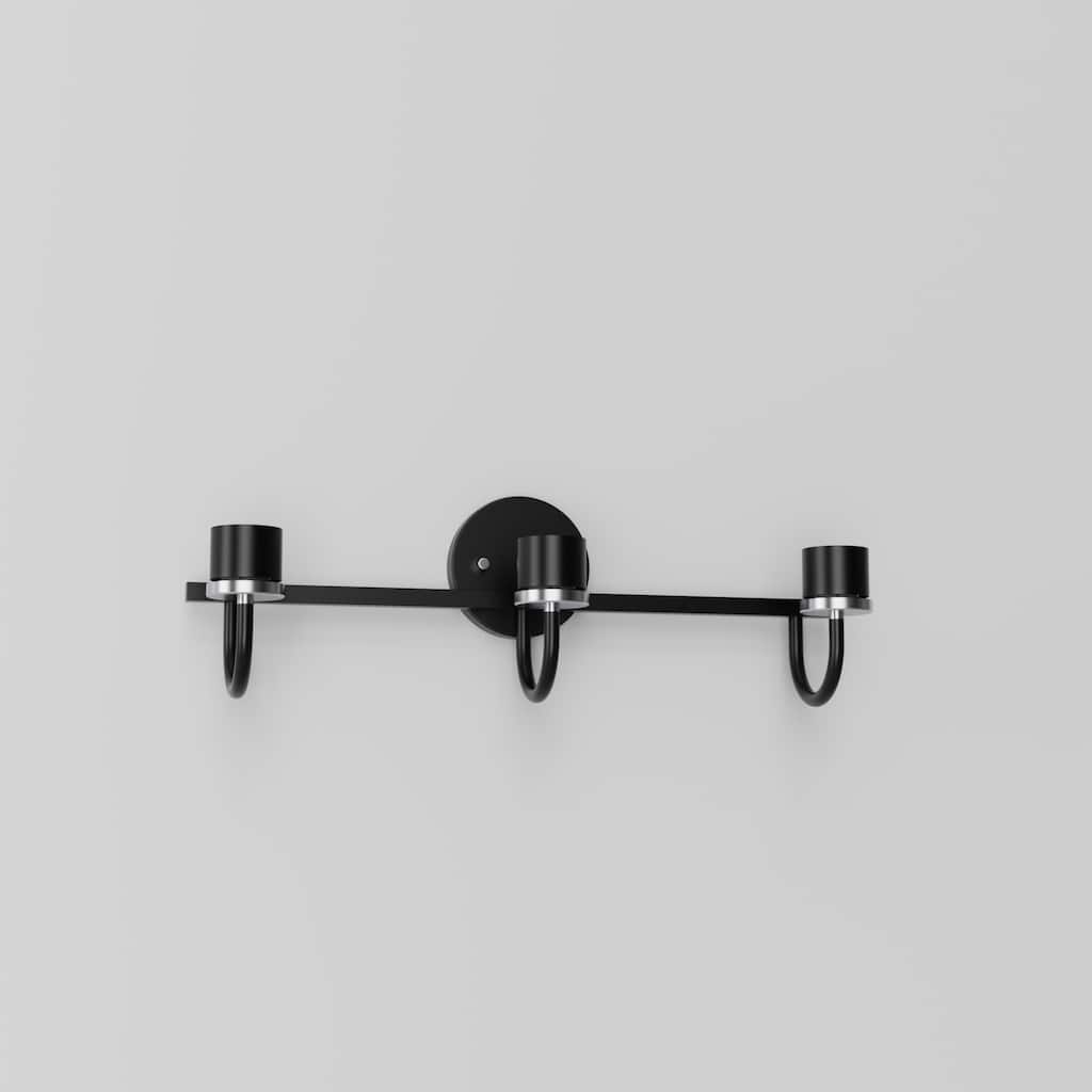 YANSUN Black and Chrome Metal Bend Tube Light Accessories with Round Wall Box for 3-Light Mirror Light E26 Base - 24*8*9