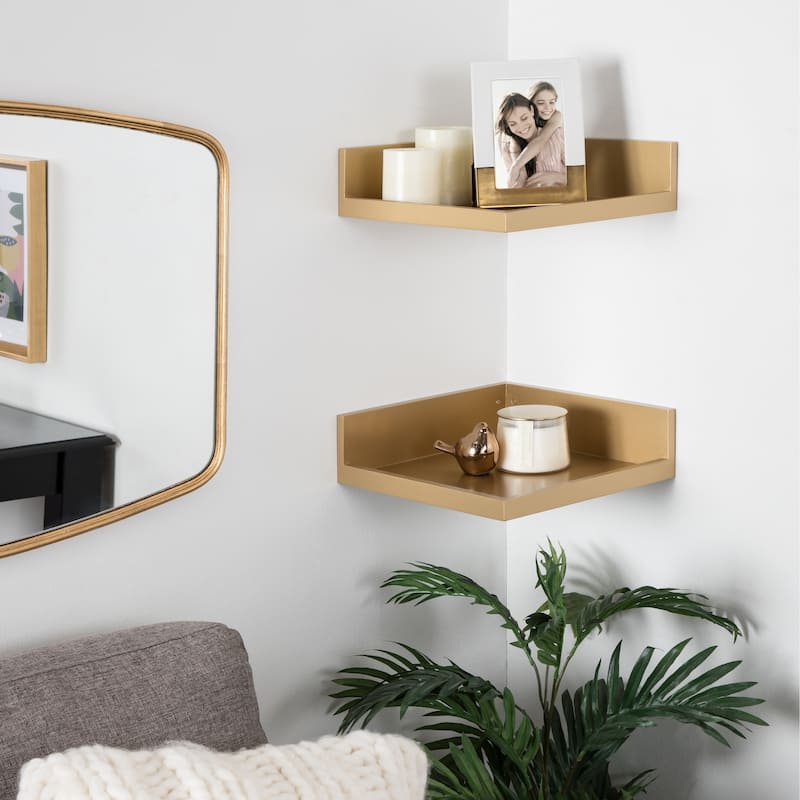 Kate and Laurel Levie Floating Corner Wood Wall Shelf - 2 Piece