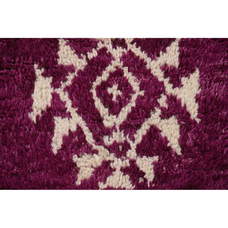 Purple Plush Moroccan Accent Rug Hand-Knotted Wool Carpet - 3'0" x 5'5"