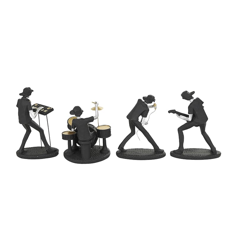 Polystone Musician Rock Band Decorative Sculpture with Gold and Silver Accents - Set of 4 Black - Roche River Decor