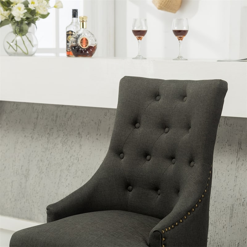 Tufted Wood Dining Chairs with Nail Heads and Legs (Set of 2)